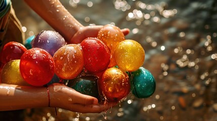 Poster - A person holding a bunch of colorful eggs in their hands, AI