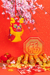 Wall Mural - Tradition Chinese cloth doll,Chinese wording meanings:dragon,Wishing you prosperity and wealth, Happy Chinese New Year.