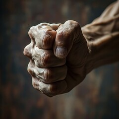 Canvas Print - A close up of a man's fist clenching in anger, AI