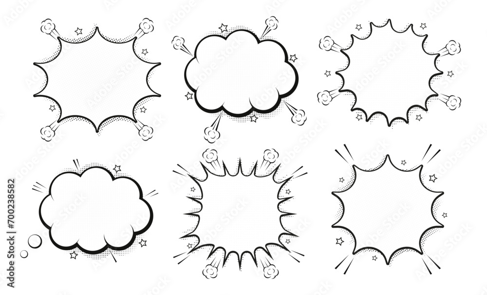 Big set picture blank template comic text speech chat bubble halftone ...