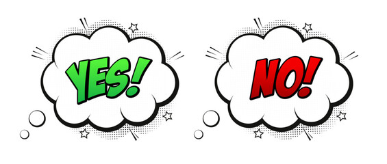 Poster - Yes and No speech bubble in pop art style. Feedback concept. Positive feedback concept. Design for comic book, poster, banner. Boom retro comic style. Pop art. Vector illustration
