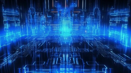 Poster - Blue glowing new technology computer (1)Ai Generative