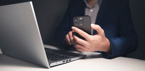 Poster - business man sitting in front of laptop working