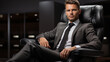portrait of a businessman in a leather chair. head of a large company, top manager, general director