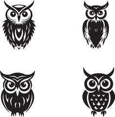 Wall Mural - Set of Owl black silhouette isolated on white background