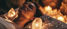 Woman Undergoing Crystal Healing Therapy Session.