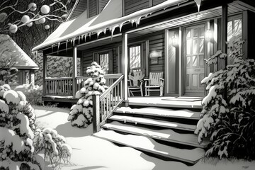 Canvas Print - Snowy Porch Scenes - Generative AI