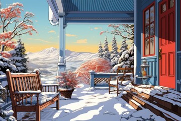 Canvas Print - Snowy Porch Scenes - Generative AI