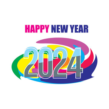 Happy New Year 2024 template with colorful brush border frame