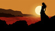 © Yaroslav Stepannikov - Silhouette of an Elegant Woman Posing on a Seaside Cliff, Elegant, Woman