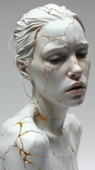 Wall Mural - destressed anxiety woman, Kintsugi statue 