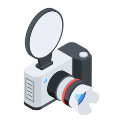 Sticker - Trendy isometric icon of a digital camera 