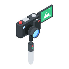 Sticker - Trendy isometric icon of a digital camera 