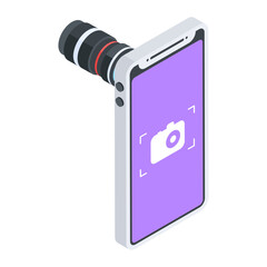 Sticker - Trendy isometric icon of a digital camera 