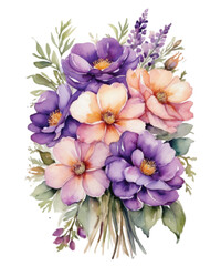 Wall Mural - Seamless border with purple watercolor flowers isolated on white background
