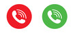 Accept and Reject Phone Call Buttons, Vector set phone call icons. Accept the call and decline the handset button.
