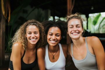 Wall Mural - Portrait of smiling group of female yoga instructors