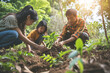 Asian Family Uniting in Love and Legacy: Planting a Tree in a Serene Forest - A Commemorative Ceremony for Life, Togetherness, and Remembrance