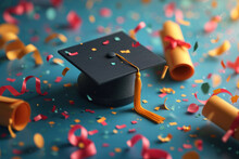 Confetti And Tassels Adorn A Graduation Cap, Highlighting The Excitement And Vibrant Atmosphere Of A Graduation Ceremony.