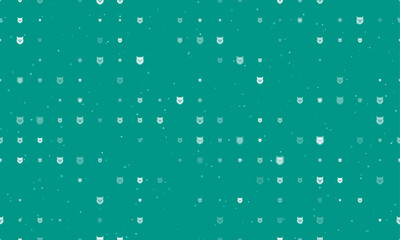 Poster - Seamless background pattern of evenly spaced white owl head symbols of different sizes and opacity. Vector illustration on teal background with stars