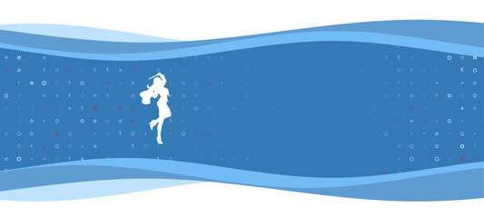 Poster - Blue wavy banner with a white enchantress symbol on the left. On the background there are small white shapes, some are highlighted in red. There is an empty space for text on the right side