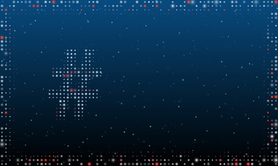 Poster - On the left is the hash symbol filled with white dots. Pointillism style. Abstract futuristic frame of dots and circles. Some dots is red. Vector illustration on blue background with stars