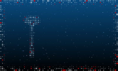 Poster - On the left is the mallet symbol filled with white dots. Pointillism style. Abstract futuristic frame of dots and circles. Some dots is red. Vector illustration on blue background with stars