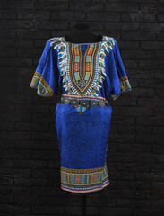 Canvas Print - blue patterned indian dress on a mannequin