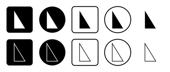 Canvas Print - Icon set of right triangle symbol. Filled, outline, black and white icons set, flat style.  Vector illustration on white background