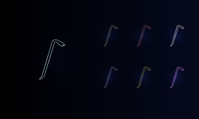 Poster - A set of neon crowbar symbols. Set of different color symbols, faint neon glow. Vector illustration on black background