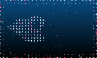 Poster - On the left is the police cap symbol filled with white dots. Pointillism style. Abstract futuristic frame of dots and circles. Some dots is pink. Vector illustration on blue background with stars
