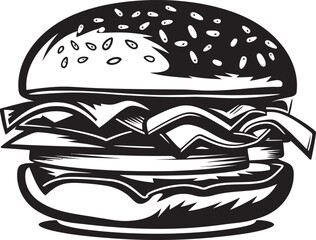 Gourmet Burger Illustration Vector Emblem Yummy Burger Art Black Icon