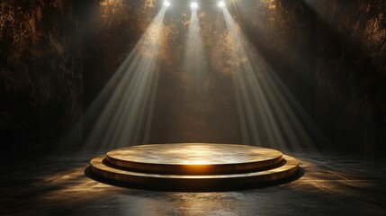 Wall Mural - Round podium illuminated by searchlights