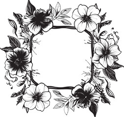 Floral Surrounding Charm Black Vector Monochrome Floral Outlining Black Emblem