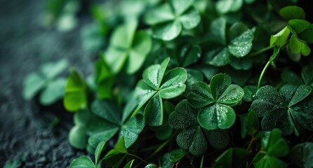 a bunch of clover leaves on a dark background