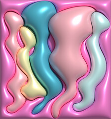 Poster - Abstract pink background with wavy shapes, 3D rendering illustration