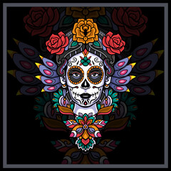 Wall Mural - Colorful Calavera girl head mandala arts.