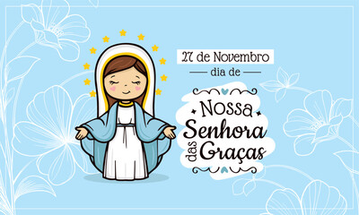 Vector hand drawn Nossa Senhora das Graças illustration - Graceful Inspirations: Artistic Depictions of Our Lady of Grace - Divine Elegance: Exploring Artworks - Serene Grace: Artistic Representations