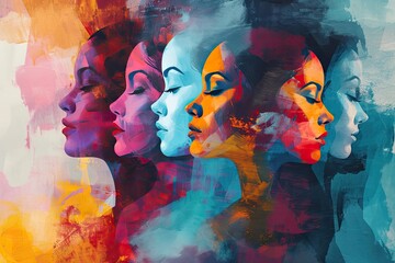 Colorful illustration of a group of women. International Women's Day concept.