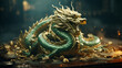Green dragon symbol of chinese new year, tatsu, Eastern mythology, strength, wisdom and good luck. imperial authority and celestial energy culture and folklore zodiac sign banner poster copy space.