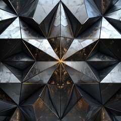 Poster - Polygonal 3D backdrop with abstract steel and metal symmetry