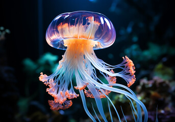 Wall Mural - Colorful jellyfish in the ocean. Underwater life. AI generated