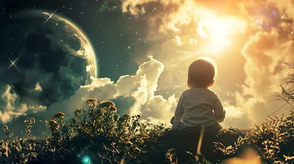 Wall Mural - A baby discovering the world