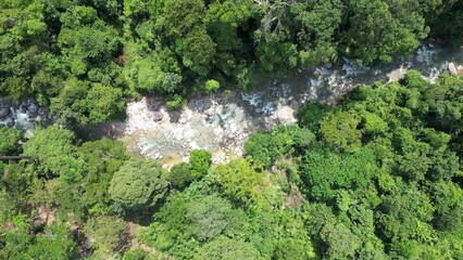 Poster - The soothing and rhythmic flow of water over rugged terrain creates a serene scene. Aerial view