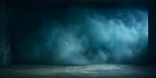 An Empty Dark Scene, Neon Light, Spotlights The Asphalt Floor And Studio Room With Smoke Float Up The Interior Texture. Night View Generative AI