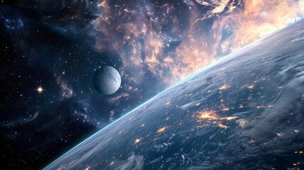 Wall Mural - view from space, on the surface of planet earth. city lights from space