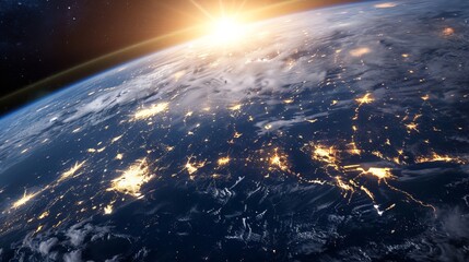 Wall Mural - view from space, on the surface of planet earth. city lights from space