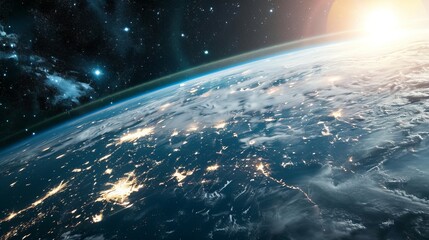 Wall Mural - view from space, on the surface of planet earth. city lights from space