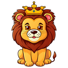 Wall Mural - cute lion wearing a crown kids illustration clipart with transparent background