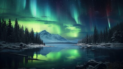 Poster - A stunning aurora borealis lighting up the night sky.